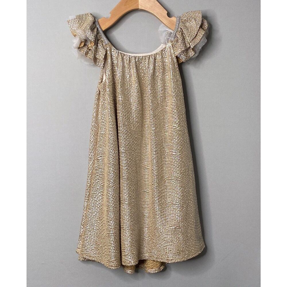Luna Luna Gold Metallic Tulle Sleeve Party Dress Girls 5 Yrs
